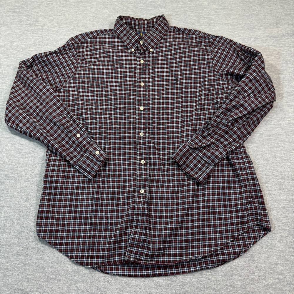 Ralph Lauren Shirt Mens XL Red Blue Plaid Button Down Long Sleeve Classic